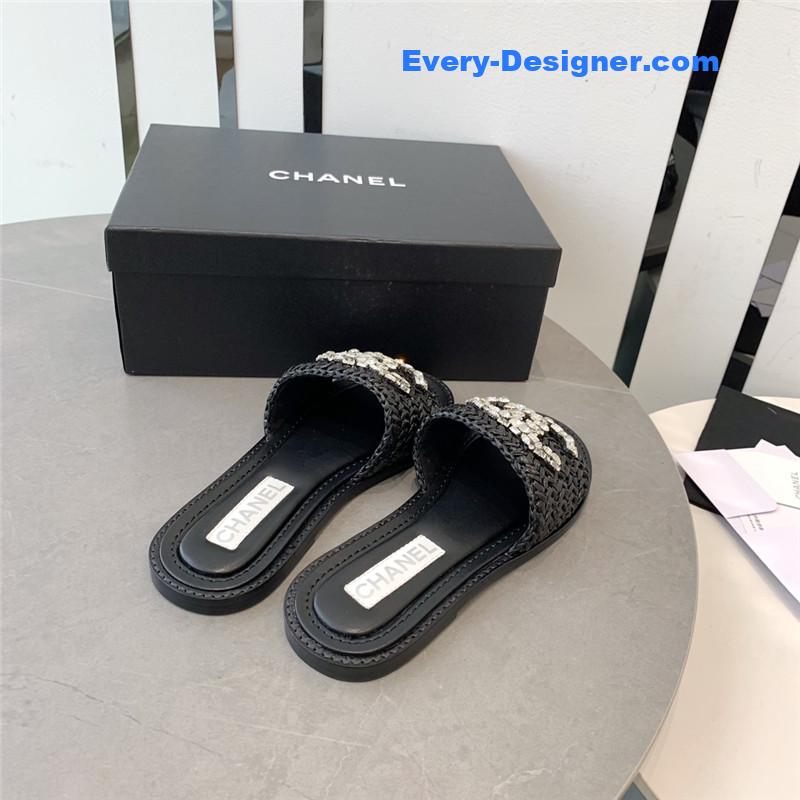 CC rhinestone double C artificial woven sandals and slippers