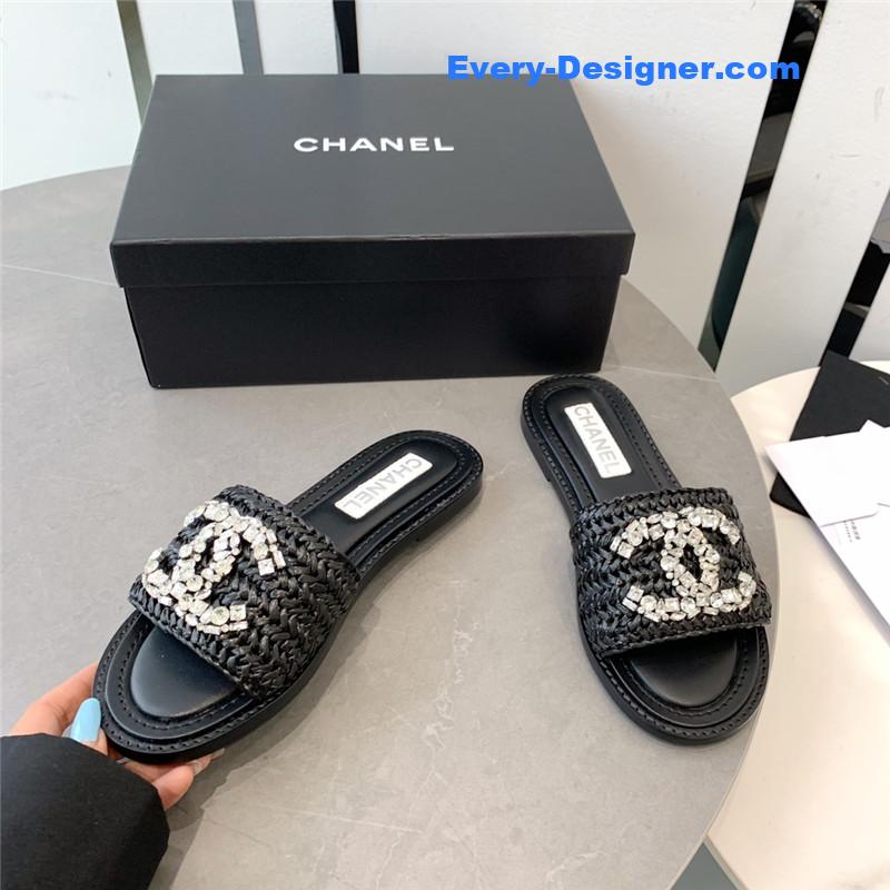 CC rhinestone double C artificial woven sandals and slippers