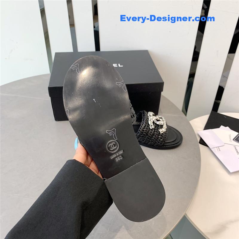 CC rhinestone double C artificial woven sandals and slippers