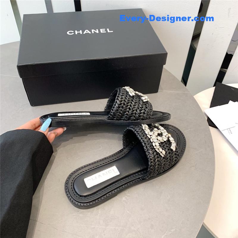 CC rhinestone double C artificial woven sandals and slippers