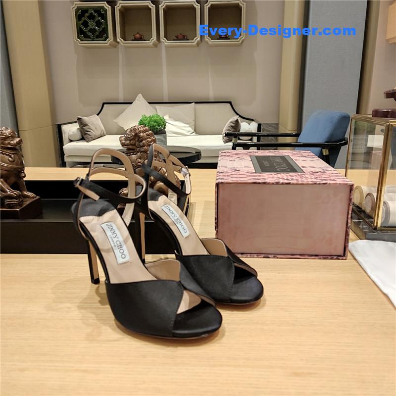 J1m*y Ch00 handmade satin panel peep-toe sandals