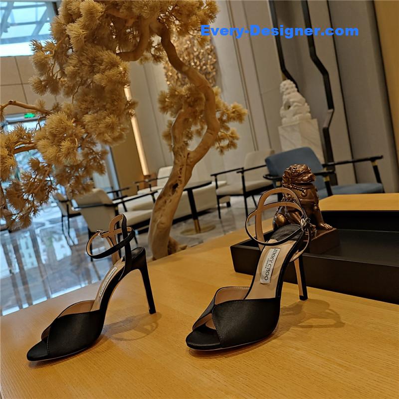 J1m*y Ch00 handmade satin panel peep-toe sandals
