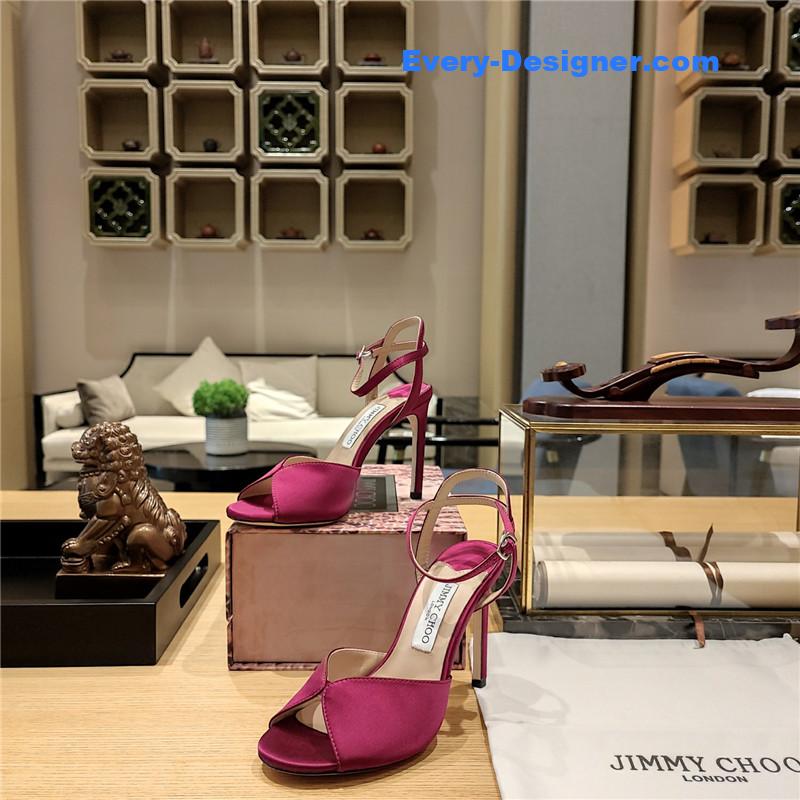 J1m*y Ch00 handmade satin panel peep-toe sandals