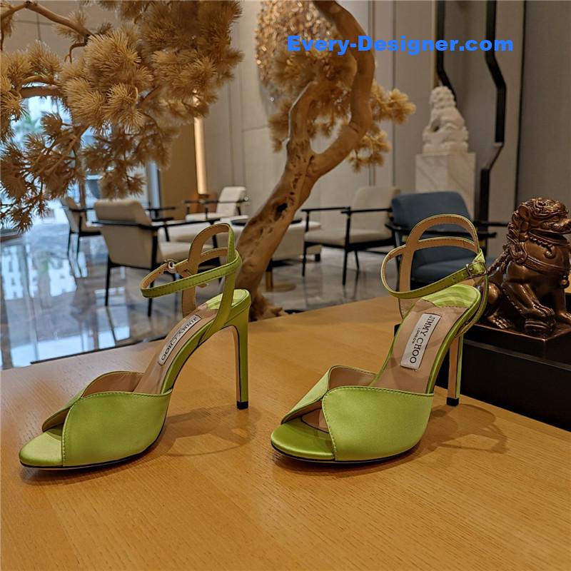 J1m*y Ch00 handmade satin panel peep-toe sandals