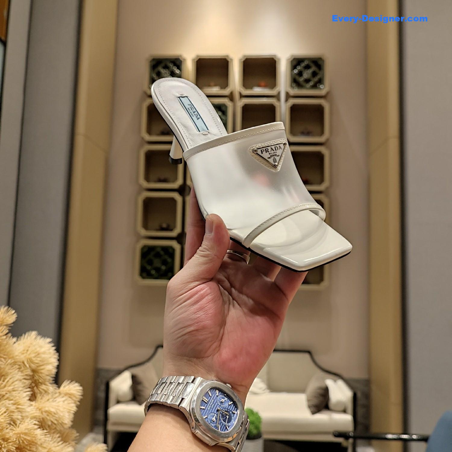 Pra*a metal logo triangle head square sandals