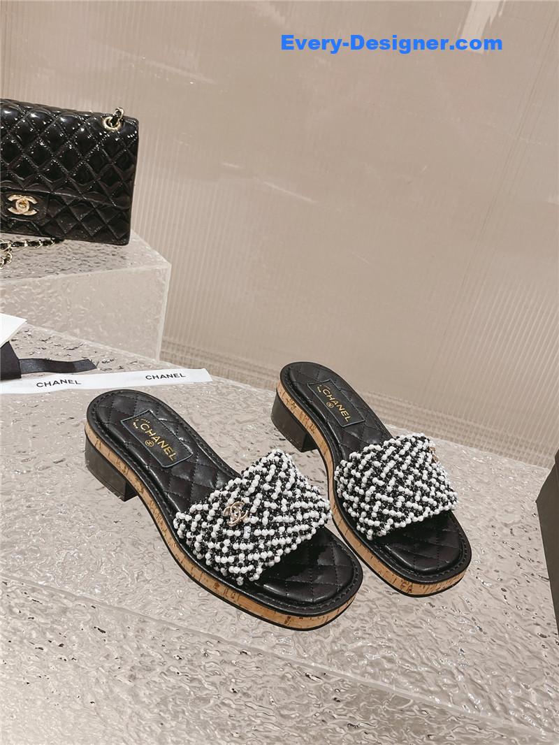 CC new hand-stitched bead decoration slippers