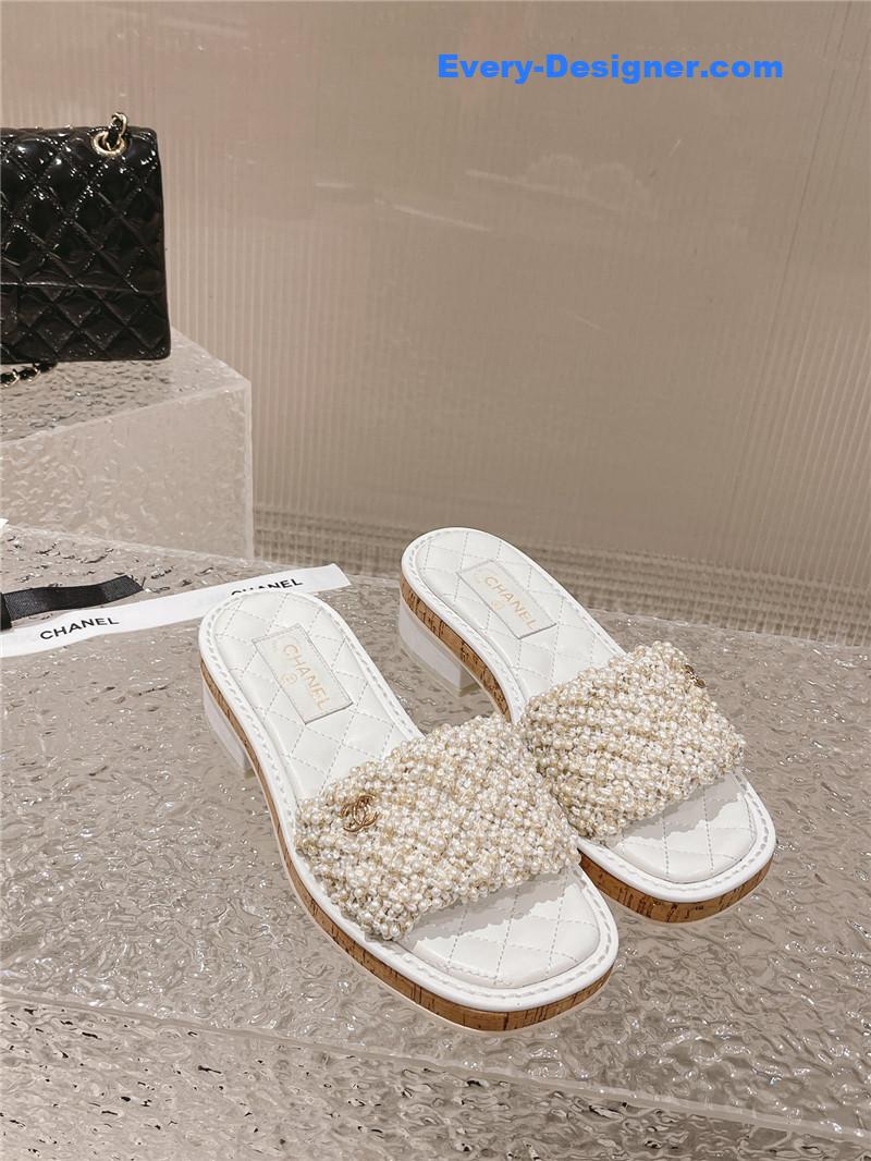 CC new hand-stitched bead decoration slippers