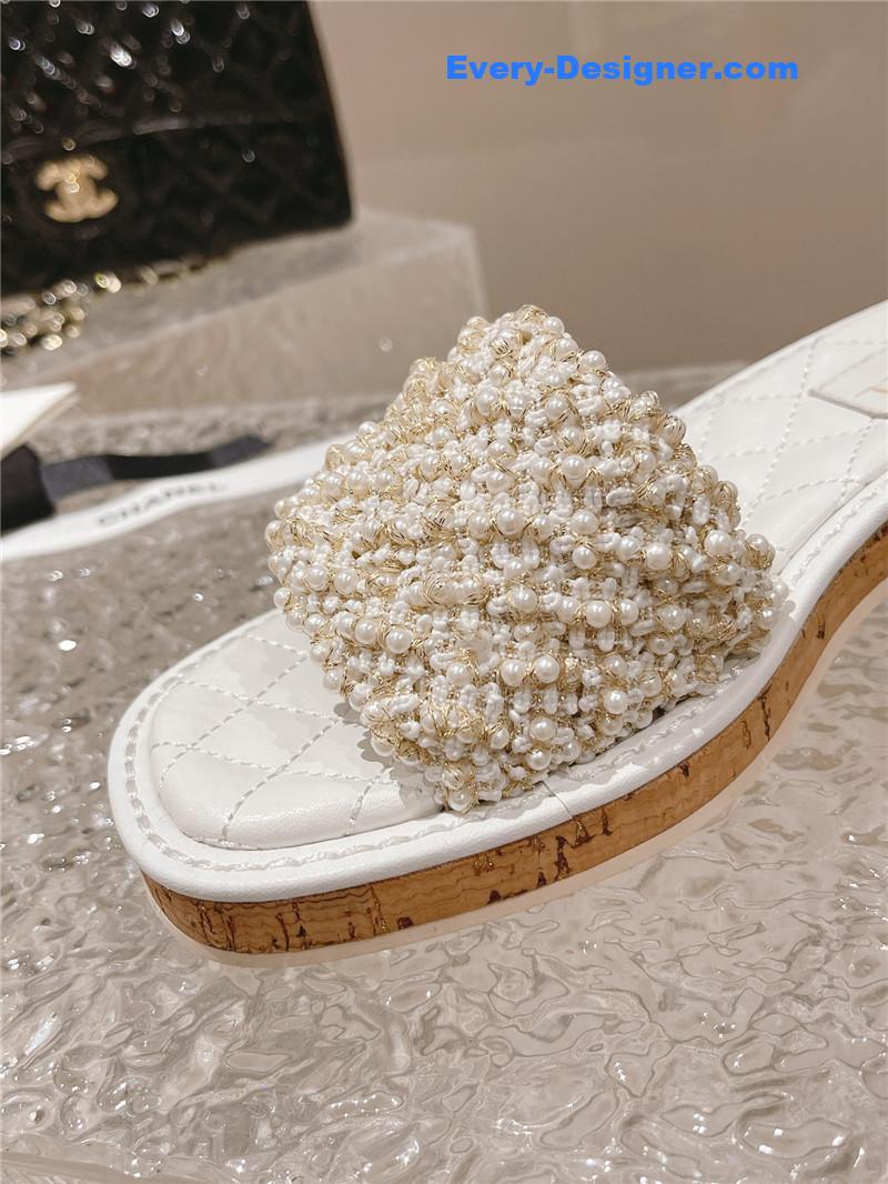 CC new hand-stitched bead decoration slippers