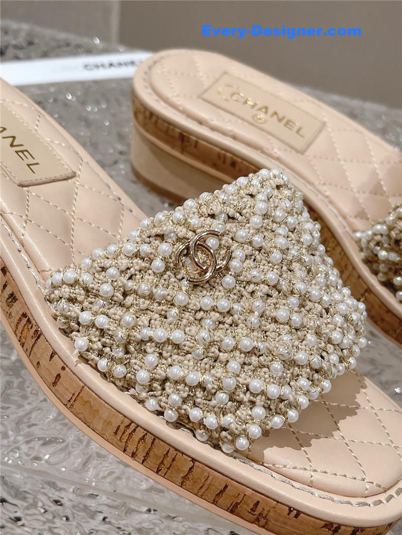 CC new hand-stitched bead decoration slippers