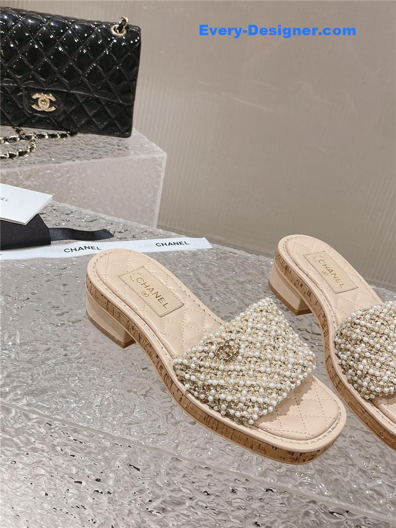 CC new hand-stitched bead decoration slippers