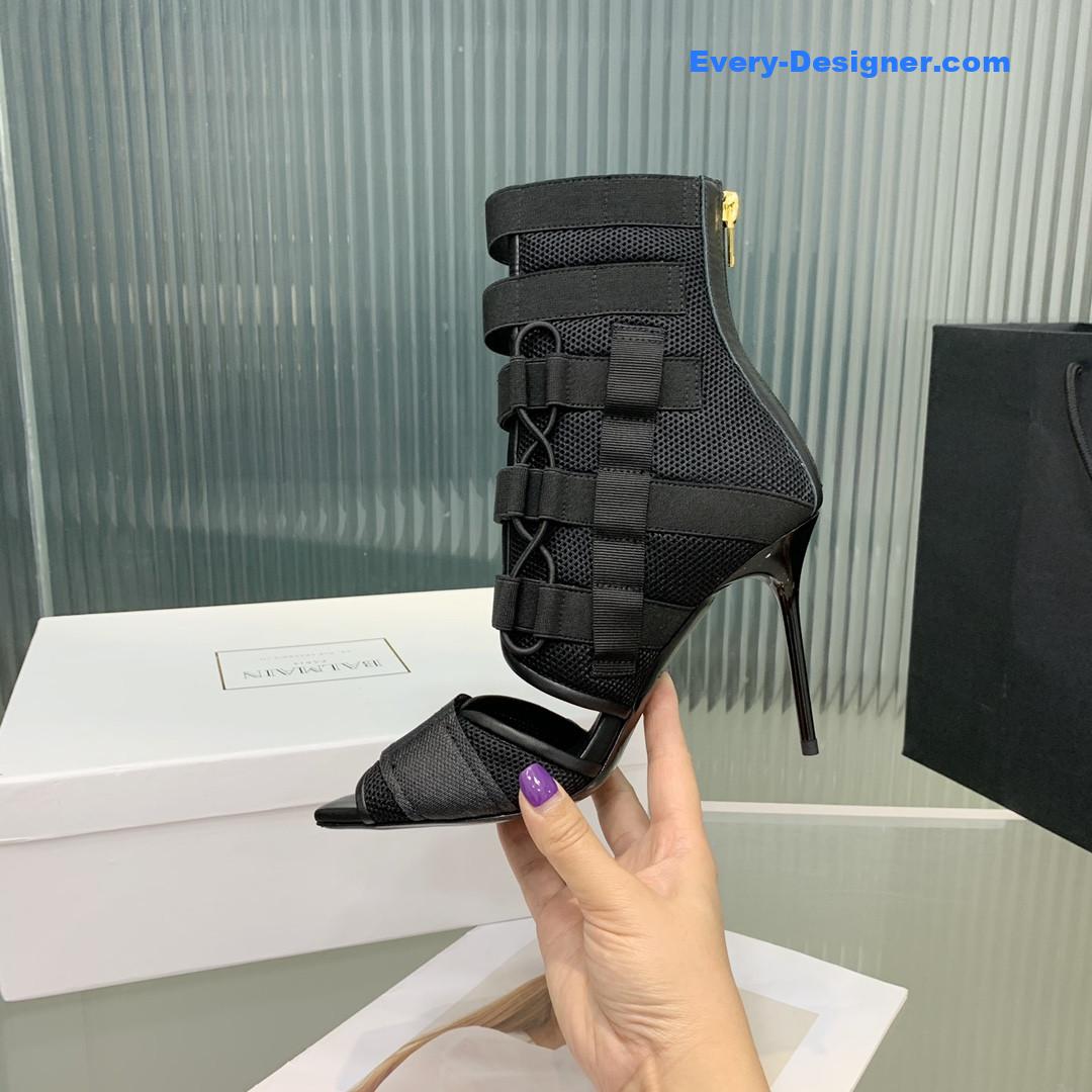 Balmain mesh and Velcro open-toe heeled sandals