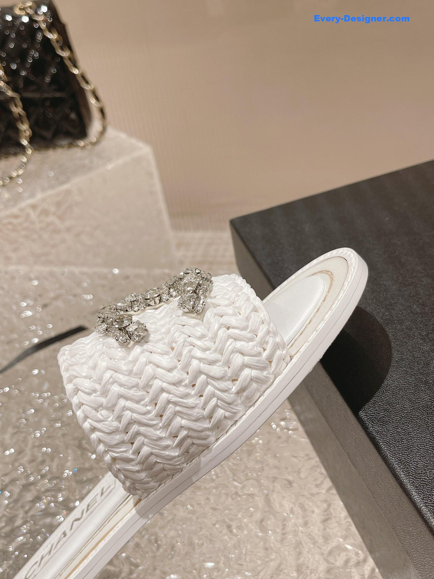 CC rhinestone woven slippers