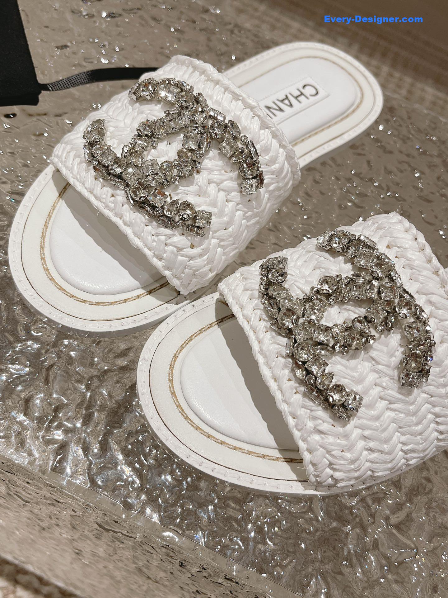 CC rhinestone woven slippers