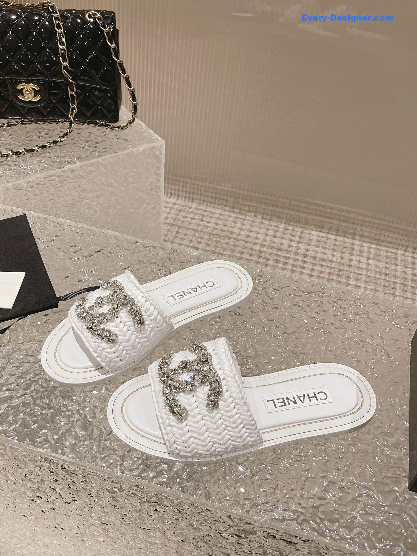 CC rhinestone woven slippers