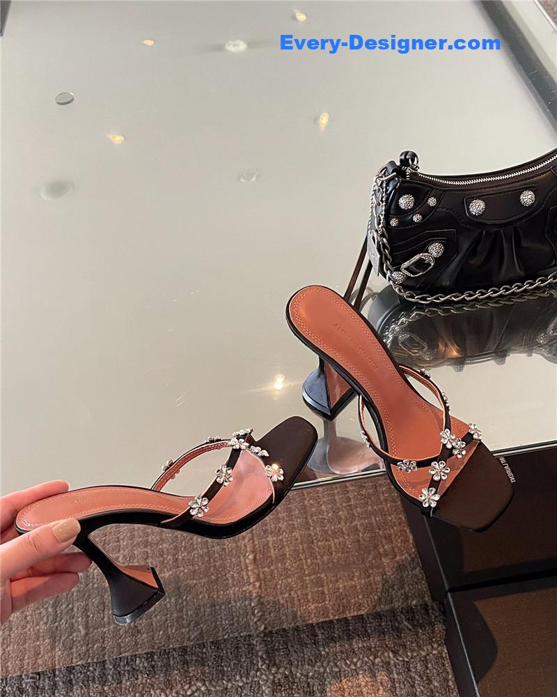Amina Muaddi Crystal Heels Wine Glass Heel Sandals