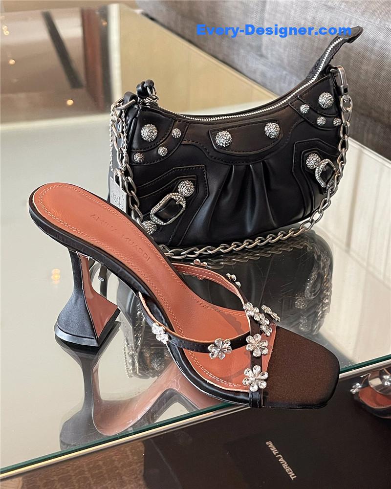Amina Muaddi Crystal Heels Wine Glass Heel Sandals