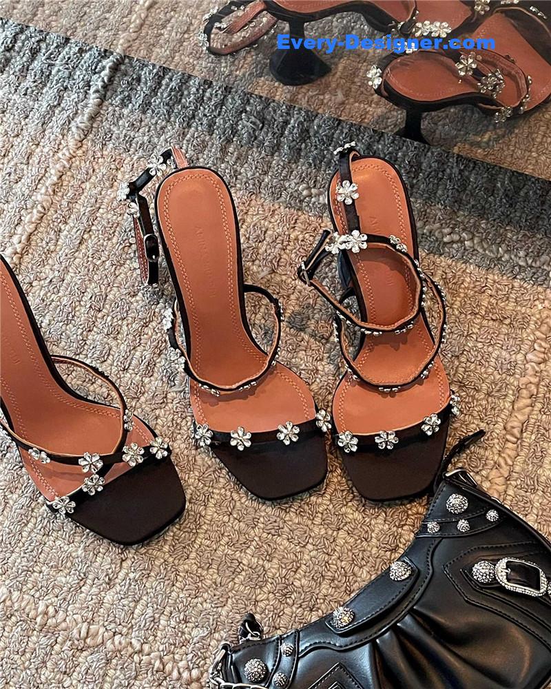 Amina Muaddi Crystal Heels Wine Glass Heel Sandals