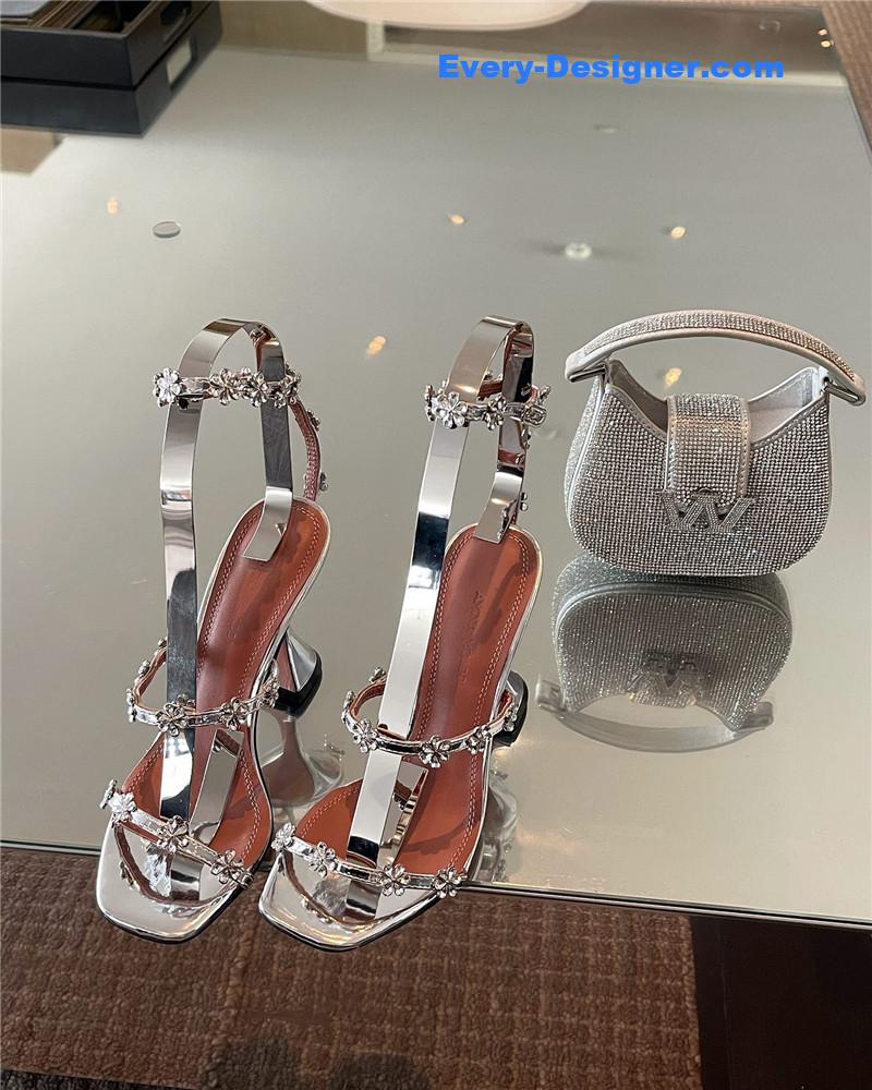 Amina Muaddi Crystal Heels Wine Glass Heel Sandals