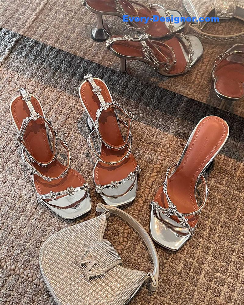Amina Muaddi Crystal Heels Wine Glass Heel Sandals