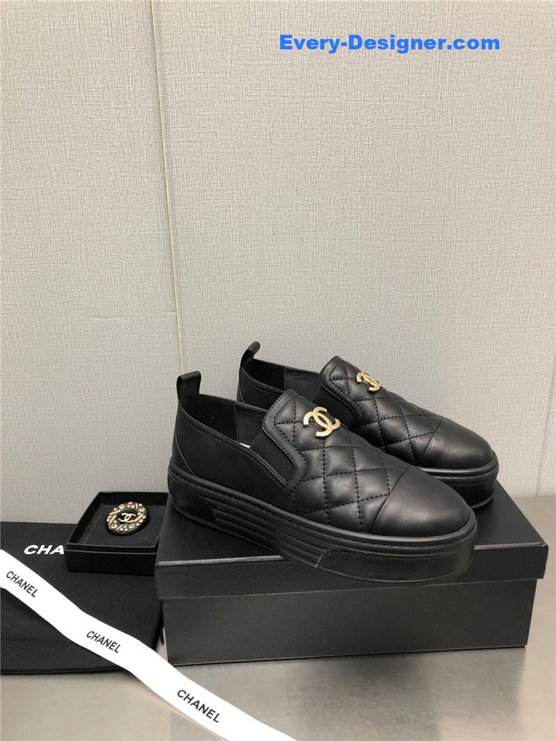 Ch**el black lambskin quilted cc platform sandals