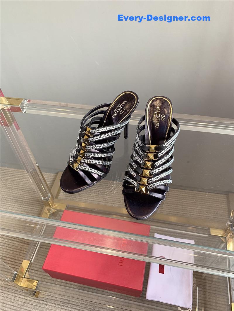 Va1e*ntin0 rhinestone high heel slippers