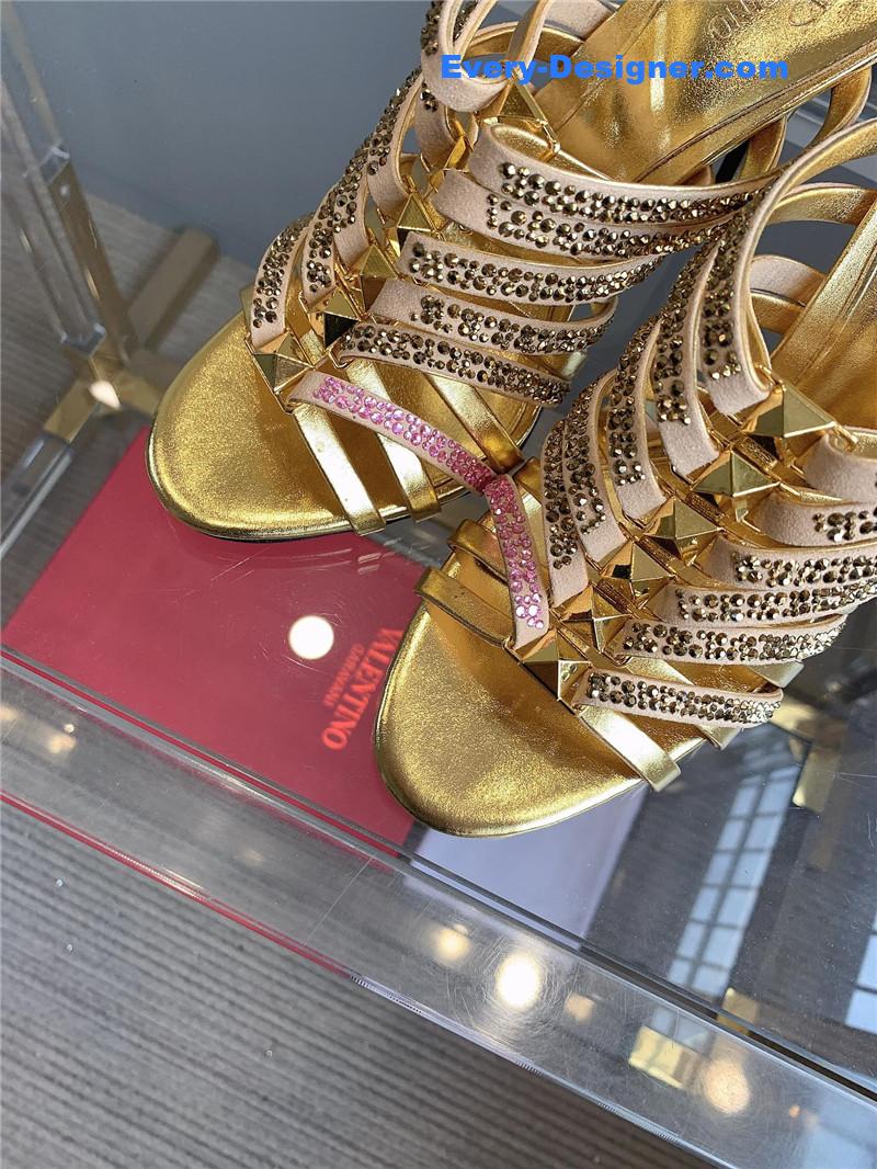 Va1e*ntin0 rhinestone high heel slippers