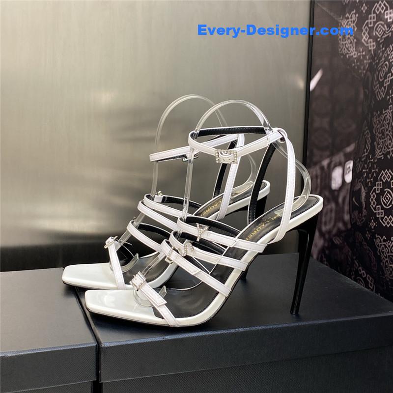 Y51 letter logo rhinestone buckle high heel sandals