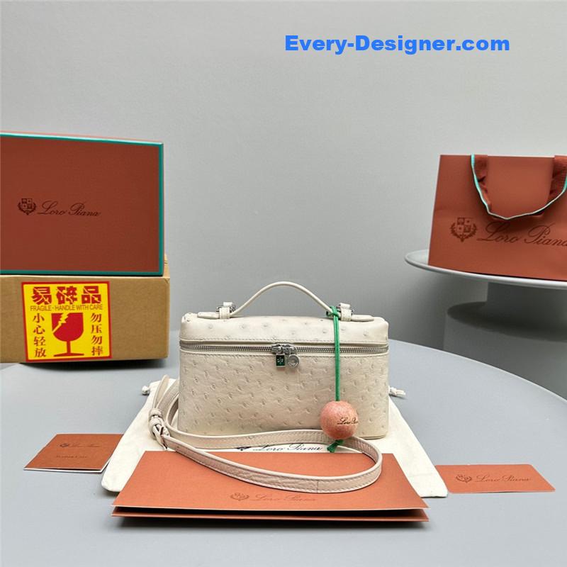 L0r0 P1ana extra pocket ostrich leather pouch