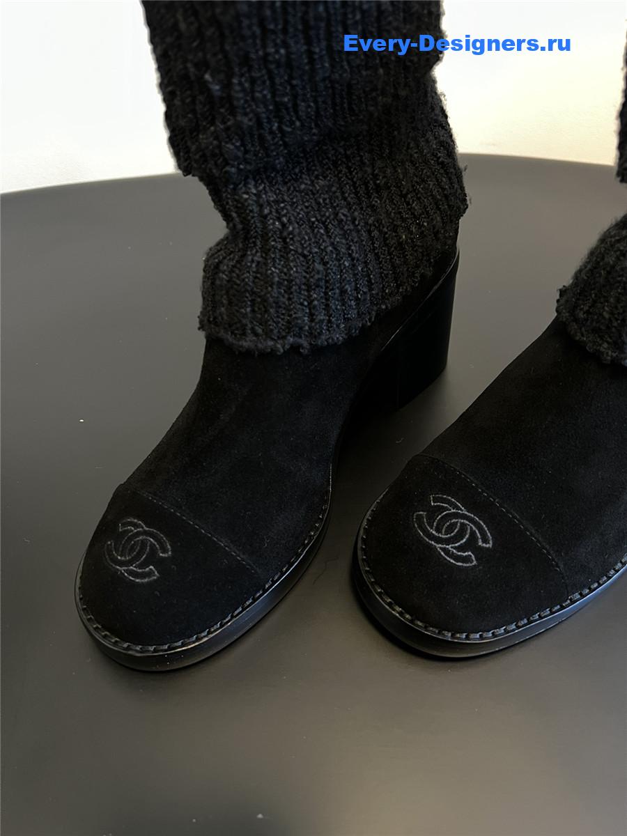 Ch**el suede leather knitted socks boots