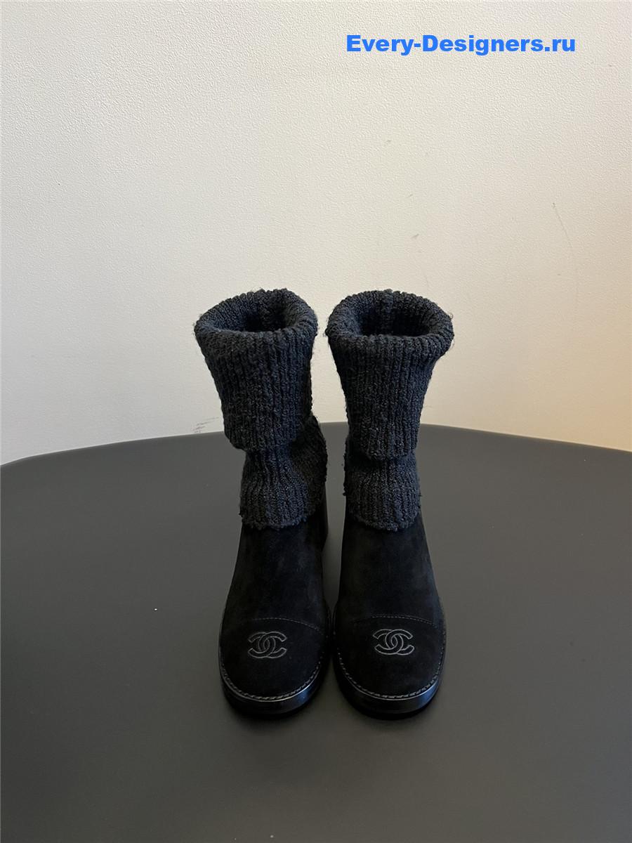 Ch**el suede leather knitted socks boots