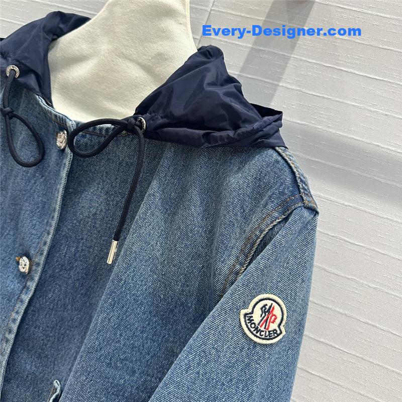Moncler Hooded patchwork denim jacket
