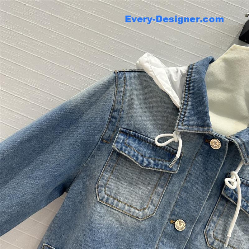 Moncler Hooded patchwork denim jacket