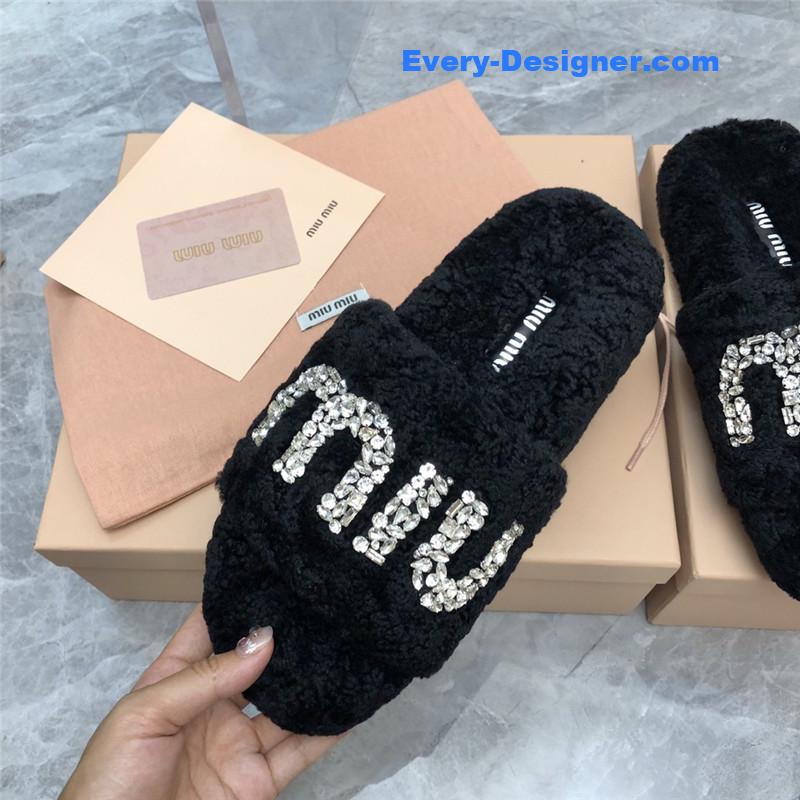 m1um1u D1am0nd buckle wool slippers
