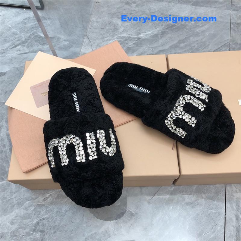 m1um1u D1am0nd buckle wool slippers