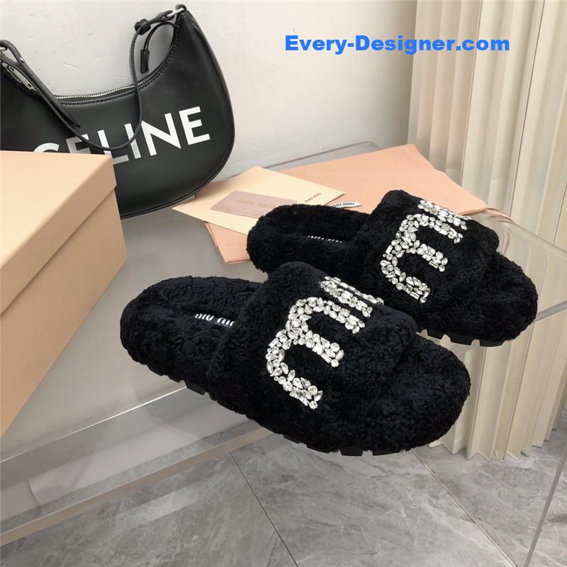 m1um1u D1am0nd buckle wool slippers