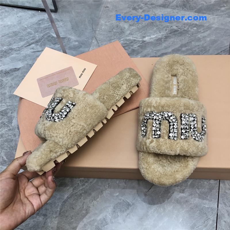 m1um1u D1am0nd buckle wool slippers