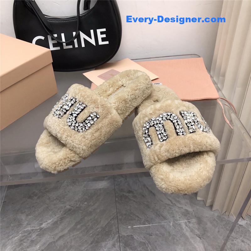 m1um1u D1am0nd buckle wool slippers