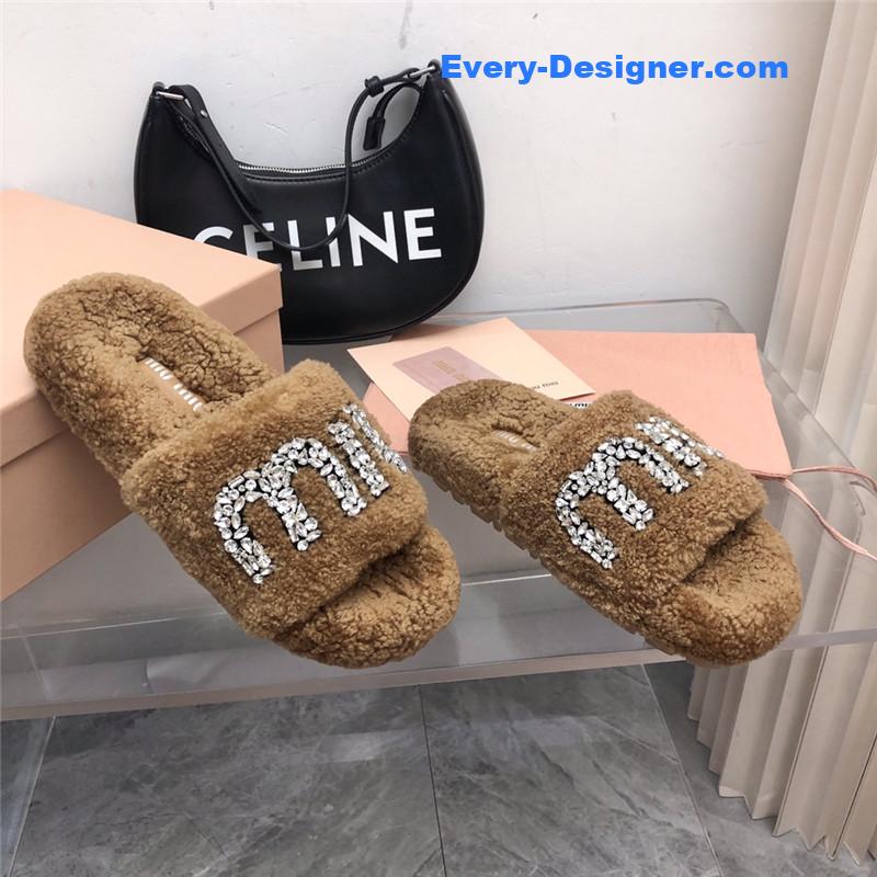 m1um1u D1am0nd buckle wool slippers