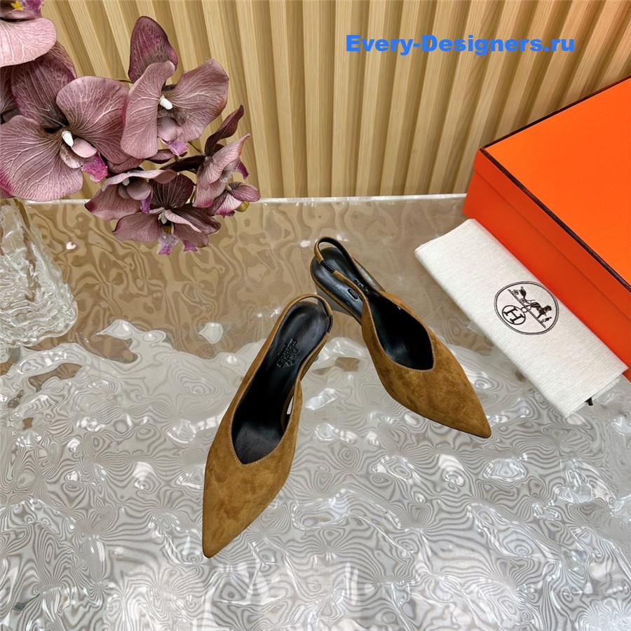 H**me5 orange suède high pointed slingbacks