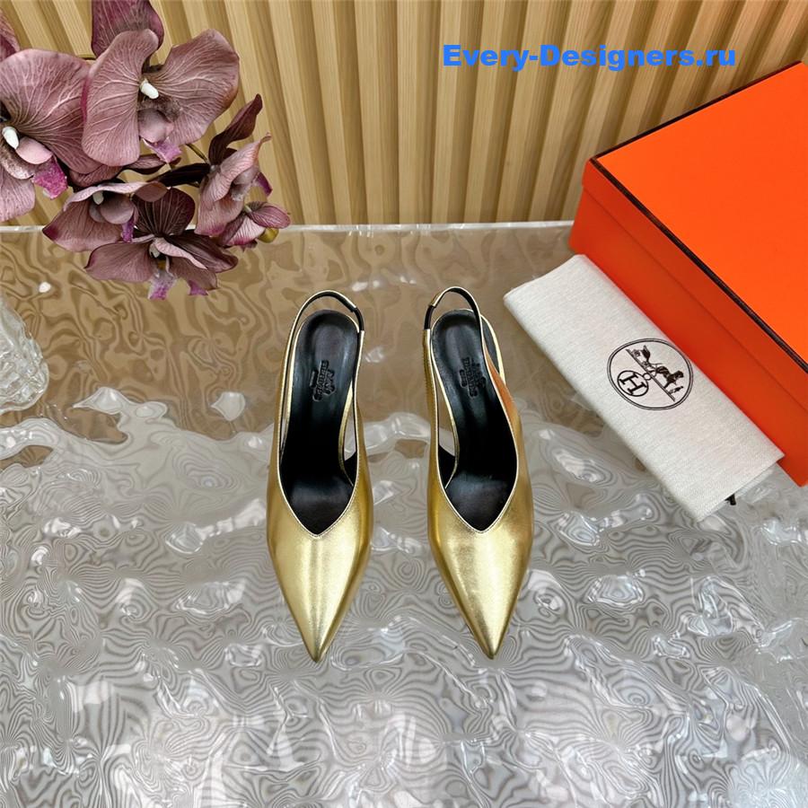 H**me5 goatskin high pointed slingbacks in gold
