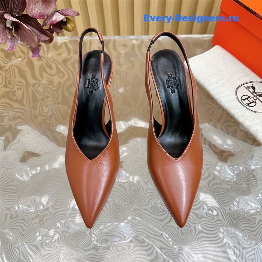 H**me5 calfskin high pointed slingbacks in brown