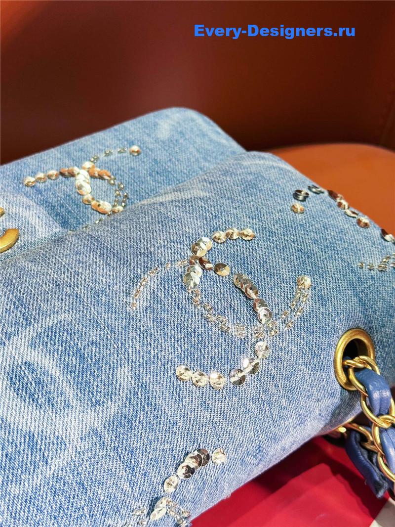 Ch**el blue denim sequin cc flap bag
