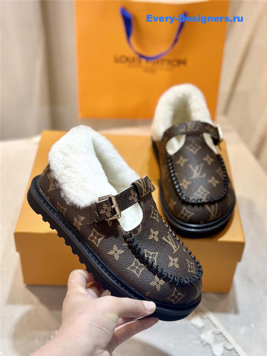 l0vis Vvtt0n lv logo leather wool slippers