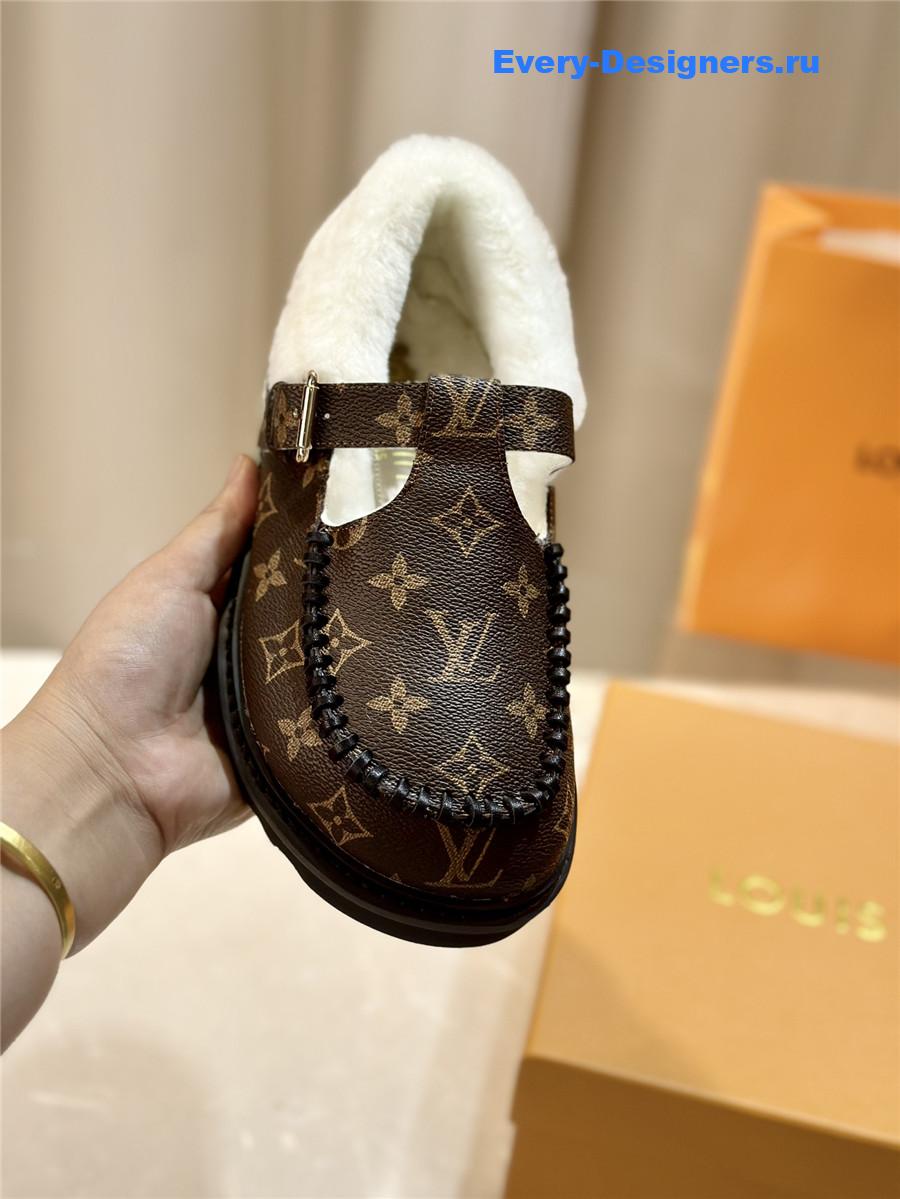 l0vis Vvtt0n lv logo leather wool slippers