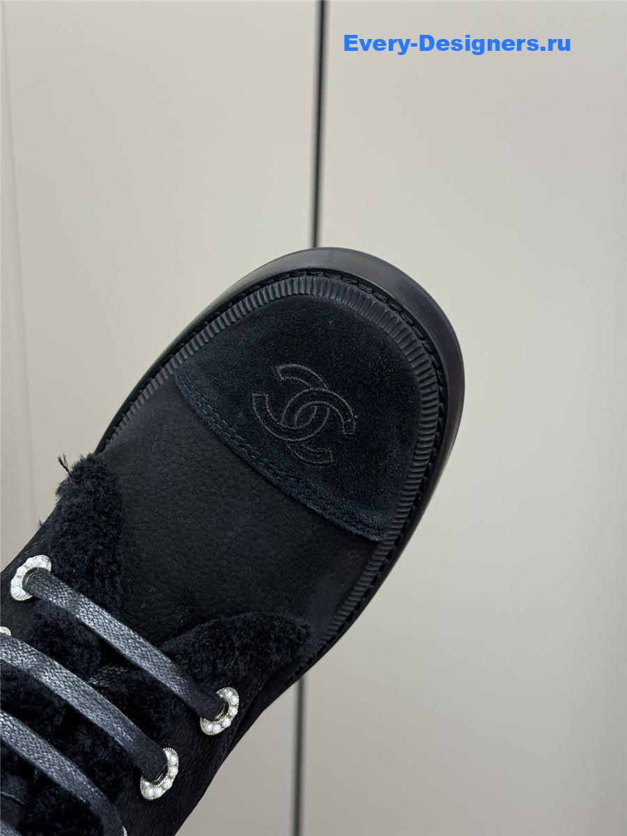 Ch**el black fur ankle boots