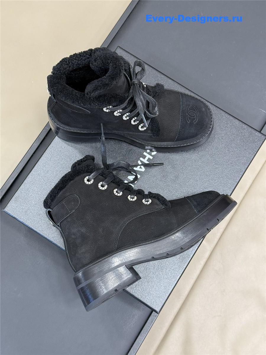 Ch**el black fur ankle boots