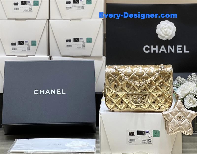 Ch**el cf gold patent leather flap bag