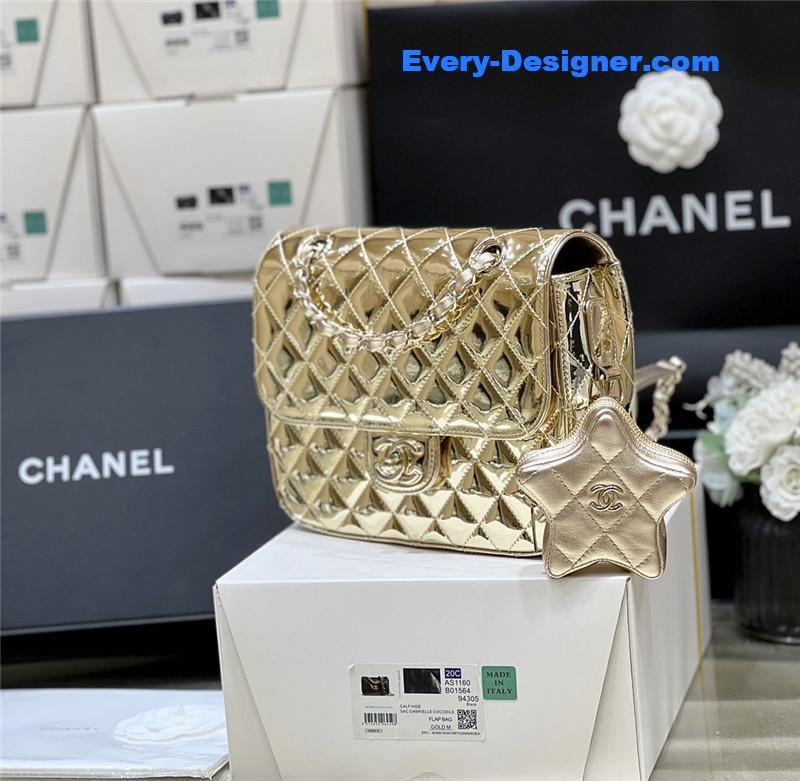 Ch**el patent leather gold double backpack