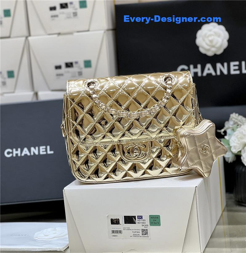 Ch**el patent leather gold double backpack