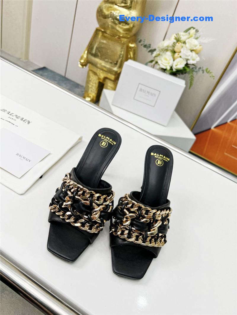 Balmain Metal Chain Heeled Slides